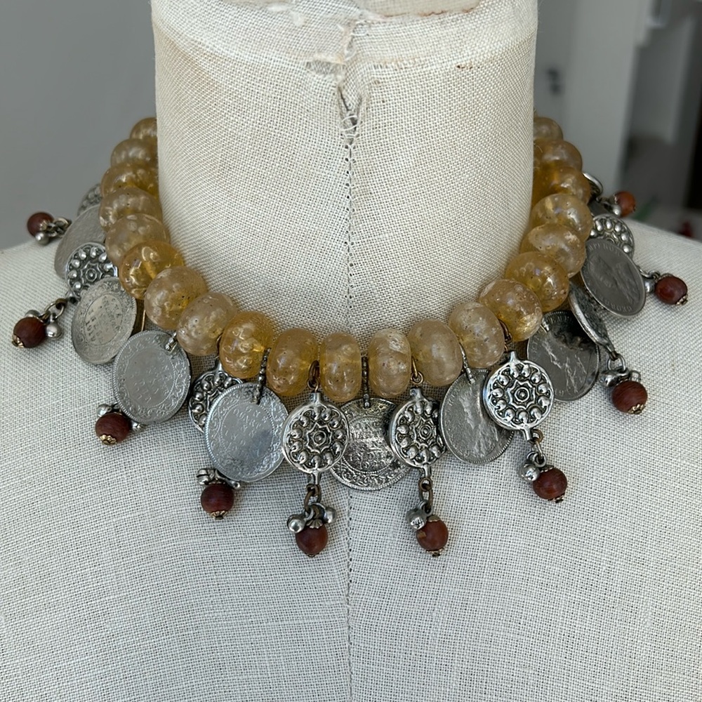 Amber and India Coin Choker Necklace